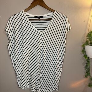White House Black Market Diagonal Striped V-Neck Tee